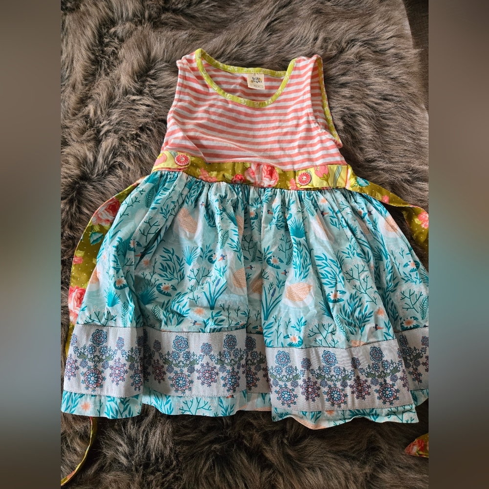 Wild Flowers Pink Striped and Blue Floral Dress